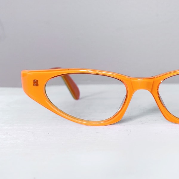 90's Acetate French Style Cat Eye Reading Glasses Orange & Kiwi Green Frame Eyewear Glasses Eyeglasses Rare Vintage +1.00 +1.50 +2.00