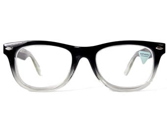 Retro +3.25 WIDE FIT Strong Reading Glasses Black Fade 1990s Handsome Rectangular Horn Rim