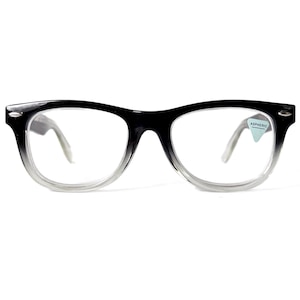 Retro +1.25 WIDE FIT Reading Glasses Black Fade 1990s Handsome Rectangular Horn Rim