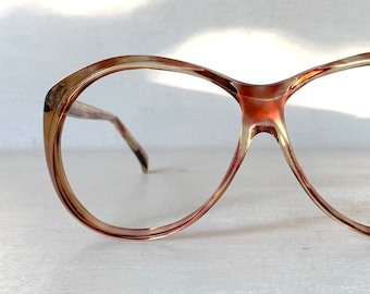 59-16-135 Rounded Butterfly Aviator Eyeglasses Caramel Amber Tortoise Eyewear Mid Century Great Frames for Myopic Thick Prescription