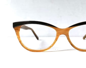 Wide Fit Acetate Cat Eye Amber Caramel Browline Eyewear Eyeglasses Vintage 90s