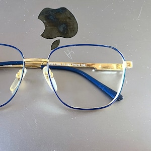 Vintage Glasses Petite Fit Benetton 80s Kids Square Royal Blue Gold Metal Eyeglasses 51-15-130 Eyeglass Frames