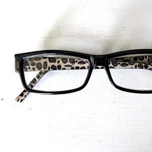 Vintage +2.50 Dead Stock Reading Glasses Skinny Rectangular Unisex Frame Black Animal Print Mens Women&#39;s