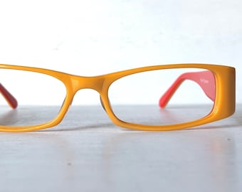 Vintage Skinny Eyeglasses Rectangular Crayon Yellow Golden Melon Orange Unisex Eccentric
