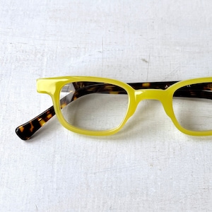 Vintage +1.25 Reading Glasses Acetate PETITE Fit Chartreuse Little Square Hornrim Flex Hinge Unisex