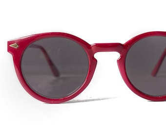 Retro Y2K Sun Reader +1.25 Petite Fit Lässolglasögon Röda Vintage Runda Panto Hornbåge