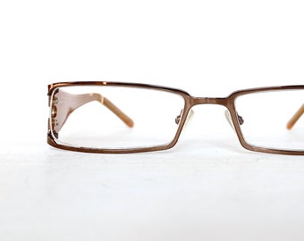 Acetate Cheaters Narrow Petite Fit Rectangular Rhinestone Reading Glasses +1.25, +1.50, +2.00 Copper Metal Auburn Skinny Slim Bling
