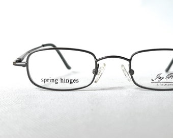 Vintage Eyeglasses Kids Petite Fit 40-19-135 Low Profile Rectangular Gunmetal Metal Eyeglass Frames Glasses