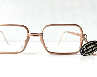 Vintage Eyeglasses RIVIERA Rose Gold Satin Rectangular Metal Eyeglass Frames Mid Century Vintage 1960s Italy Made Metallo Slims