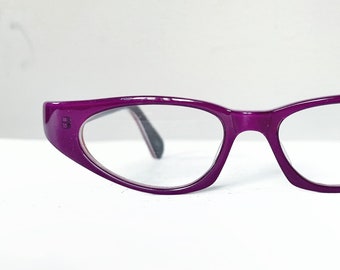 Vintage +1.00 Reading Glasses Acetate Magenta Purple Eyeglasses Rare French Style Cat Eye