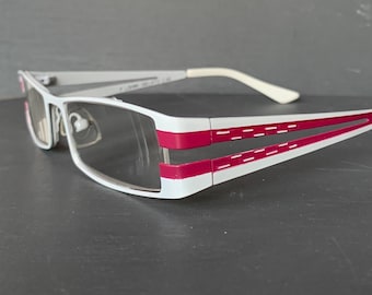 Skinny +2.00 Reading Glasses Sleek Metal Rectangular Wide Fit Lightweight Frame White Magenta Unisex