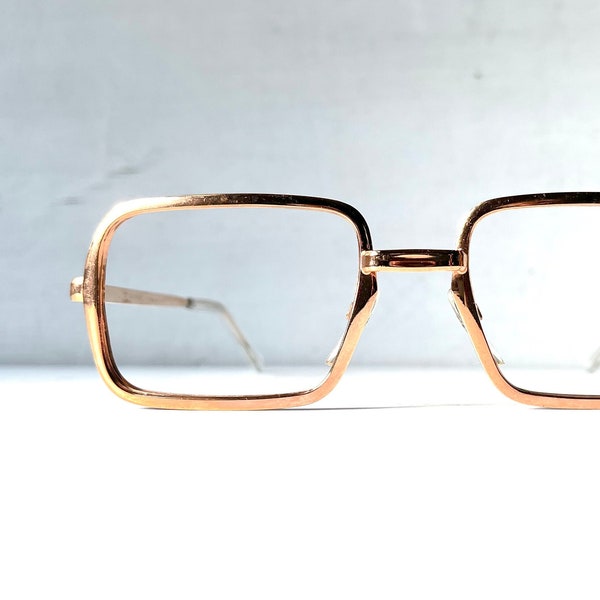 48-20-130 MCM RIVIERA Rose Gold Rectangular Metal Eyeglasses Mid Century Modern Vintage