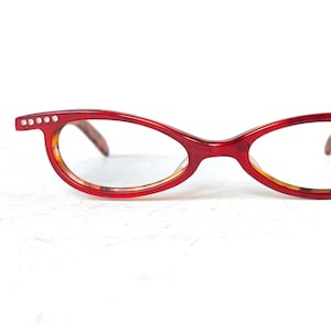 Vintage +1.00 Reading Glasses WIDE FIT Acetate Frame Glasses French Style Cat Eye Rhinestone