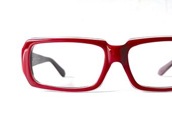 Wide Fit Beatnik 90s Vintage Red Eyeglass Frames Unisex Mid Century Modern Style Unisex