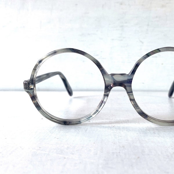 1960s Vintage Eyeglass Frames Round Eyewear Watercolor Tonal Grey/Crystal/Lavender Salt Pepper Hair