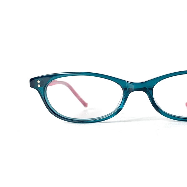 Vintage Teal Morgenthal Frederics Cat Eye Kitten Frames in Hot Pink Fuchsia Cyan Blue NICOLE 1990s