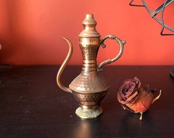 Vintage Copper Dallah Coffee Pot Arabic Islamic Middle Eastern Hammered Metal and Brass Miniature Mini Small Wonder