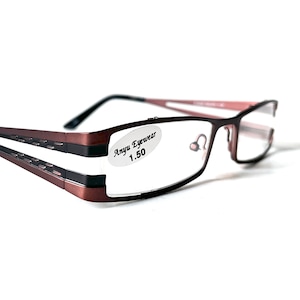 Vintage Skinny +1.50 Reading Glasses Wide Fit Bronze Black Mens Women&#39;s Metal Rectangular Gender Neutral Cheaters