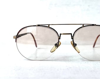 Vintage Eyeglasses LOGO Paris Industrial Aviator Les Lunettes Esselor Frame Made in France WIDE Fit Semi Rimless