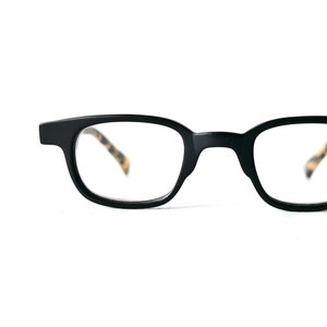Vintage +3.00 Acetate Reading Glasses PETITE Fit Matte Black Little Square Hornrim Flex Hinge Unisex