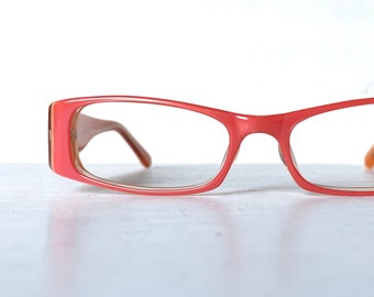 1990's Narrow Skinny Acetate Rectangular Vintage Crayon Melon Orange Bright Color Unisex Eccentric Eyewear