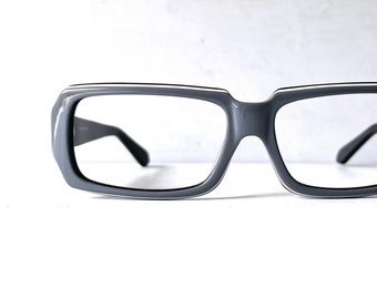 Wide Fit Acetate Beatnik 90s Vintage Grey Eyeglass Frames Unisex Mid Century Modern Style Unisex