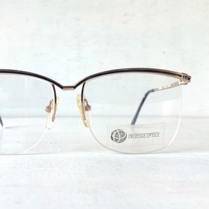 Vintage 80s Prestige Optics Optron Germania Vintage Browline Semi Rimless Gold Low Profile Metal Eyeglasses