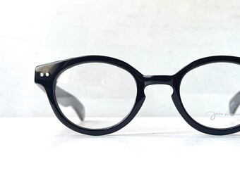 Vintage Eyeglasses 46-23-140 John Lennon Retro 2 in Black Eyewear Beatnik Paddle Temple Round Panto Deadstock 1990s Eyeglass Frames