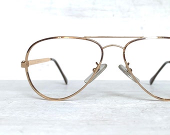 52-18-140 French Gold Vintage 70's Low Profile Metal Aviator Eyeglass Frames Eyewear Glasses Eyeglasses