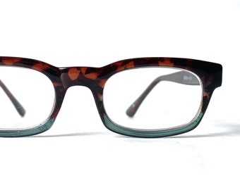 Vintage Petite Fit Eyeglasses Teal Tortoise Geek Unisex Horn Rim Tommy 2Tone