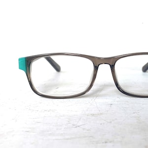 Vintage Acetaat + 1,25 Leesbril Hornrim Hipster Rechthoekig Rookgrijs & Turquoise Aqua Jaren 90 NOS