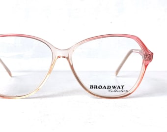 54-16-140 70's Hexagon Cat Eye Pale Pink Rose Fade Ombré Glasses Eyeglasses Eccentric Frames Vintage Broadway 'Eileen' Mid Century Eyewear