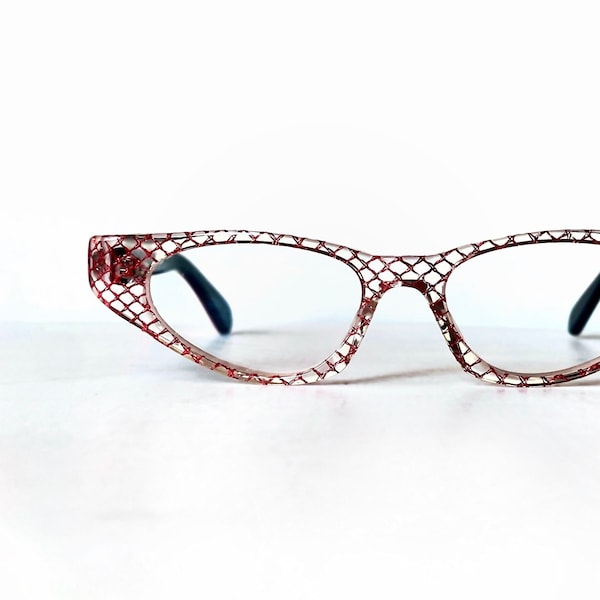 6 pr Acetate Boutique Cat Eye Reading Glasses Crystal Clear Red Checkered Glasses Eyeglasses Vintage Lot