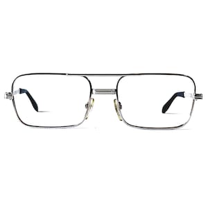 Vintage WIDE FIT Eyeglasses Italy Chrome 70s Metal Rectangular Aviator Eyeglass Frames
