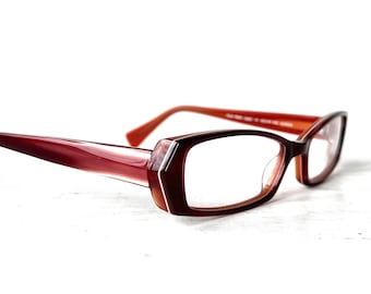 Vintage Eyeglasses Skinny Acetate Morgenthal Frederics New York Narrow Beveled Cherry Cola Auburn Rectangular Unisex Eccentric Slim