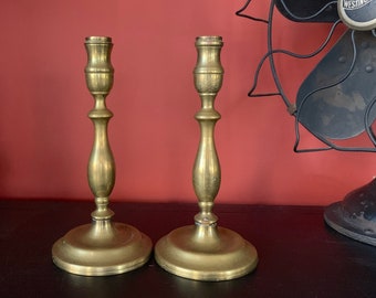 Pair 9" Tall Solid Brass Classic Candlestick Holders Elegant Dining Table Mantle Collection Decor