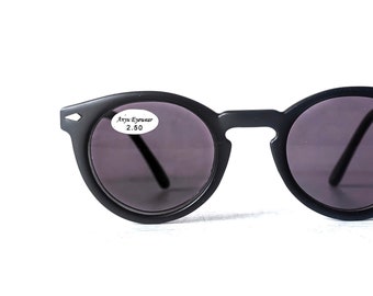 Vintage +2.50 Arnel Style Reading Sunglasses Sun Reader Matte Black Vintage  Round Panto Horn Rim