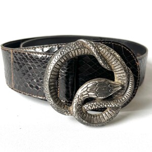 Vintage Snakeskin 35in Brown/black Leather Belt Coiled Snake  display picture 3