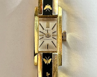 RARE Kurz Butterfly Enameled Art Deco Clamper Ladies Wrist Watch Unique OOAK