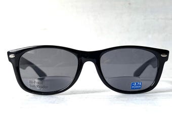 Retro Bifocal +2.75 Sun Reader Reading Sunglasses Black Wayfarer Style Gender Neutral