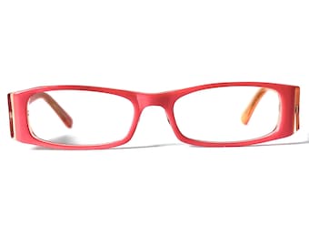 Y2K スキニー +2.00 リーディンググラス ヴィンテージ アセテート 長方形 メロン マンゴー オレンジ ブライト ユニセックス エキセントリック 1990年代 NOS