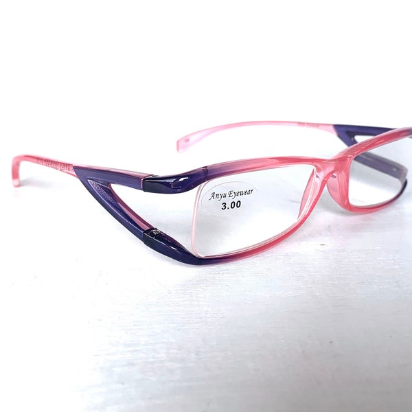 6 pair lot +1.50 Wholesale Reading Glasses Closeout Vintage Narrow Rectangular Space Age Atomic Pink Purple