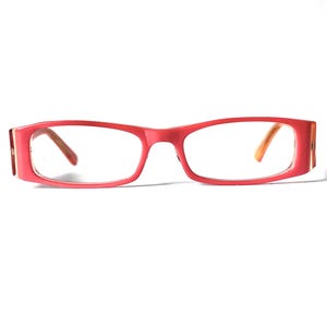 Y2K Skinny +1.25 Reading Glasses Vintage Acetate Rectangular Melon Mango Orange Bright Unisex Eccentric 1990s NOS