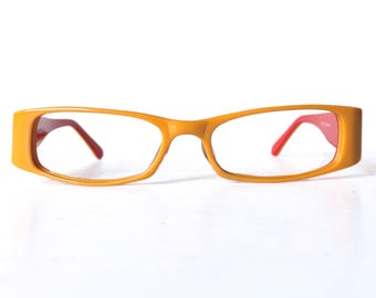 Y2K Funky +3.00 Acetate Reading Glasses Narrow Skinny Rectangular Yellow Orange Dead Stock