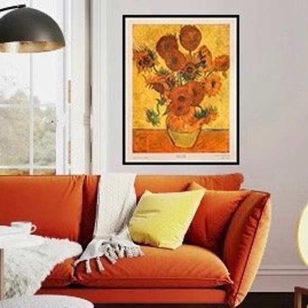 28”x22” Vincent Van Gogh Lithograph 1960’s ‘Sunflowers’ (Tournesols) Published by Contemporary Art Masters Courtesy of Louvre Museum Paris