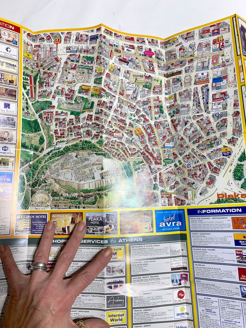 Vintage Map of Athens 2003 Greece Folding Travel Old Fashioned Tourist ...