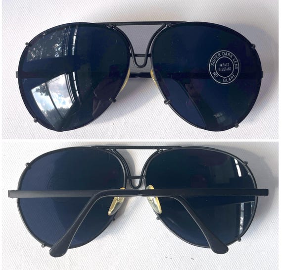 Vintage Anti Glare WIDE FIT Sunglasses 70s Aviator Shooter Pilot Dark Blue Glass Lenses View 6