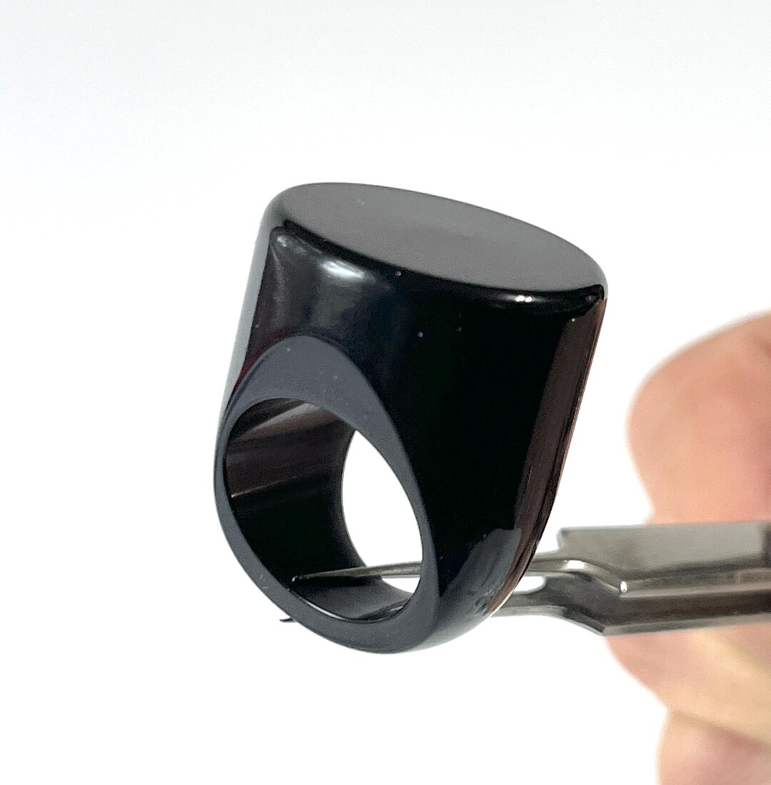 Vintage Size 6.75 Lucite Ring Chunky Flat Top Dome Black Mid Century ...