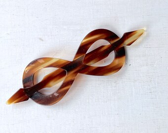 Extra Volume Made in France ,Vintage Infinity Bow, Romancecore Barrette,  Faux Tortoise Slip Spear Bar for Thick Textured Hair