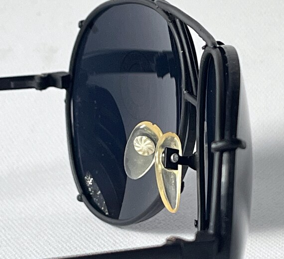 Vintage Anti Glare WIDE FIT Sunglasses 70s Aviator Shooter Pilot Dark Blue Glass Lenses View 2